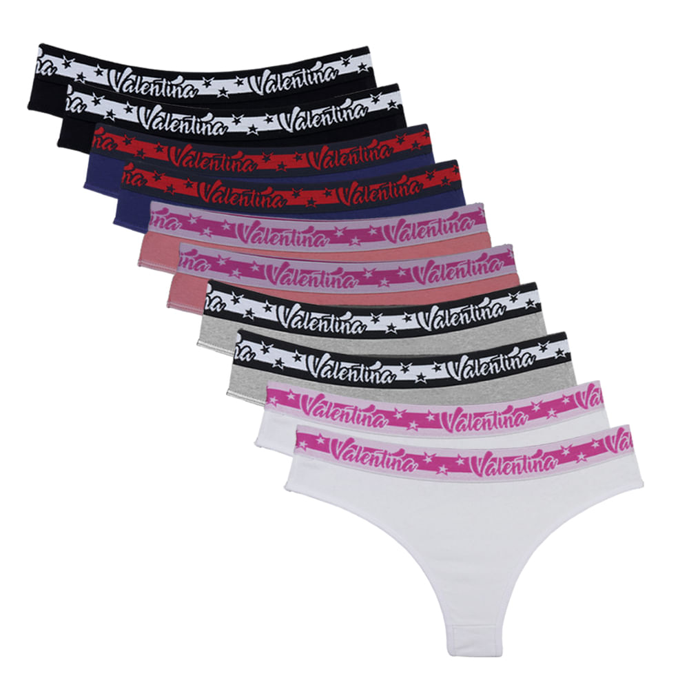 Kit 10 Calcinhas Fio Dental QLC Sport Valentina em Algodão A17 Sortido -  compramais