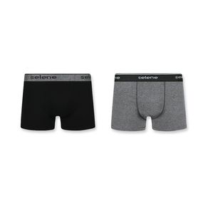 Cueca Boxer Selene Algodão Preto/Cinza - Kit 2 unidades Preto/Cinza - M