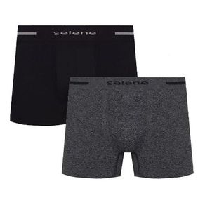 Kit 2 Cuecas Boxer Selene Poliamida Sem Costura Preto/Chumbo Preto/Chumbo - P