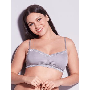 Sutiã Hope Modal Top Bojo Removivel Com Renda 2732 Cinza Mescla Un Cinza Mescla - P/40