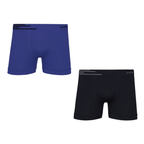 Cueca Boxer Lupo Microfibra Sem Costura 436 Azul/Preto Kit 2 Unidades Azul/Preto - M
