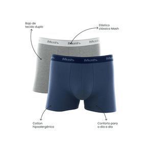 Kit Cueca Mash Cotton Boxer Azul Jeans - 2 un Azul Jeans - P