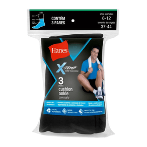 Kit 3 Pares Meias Hanes Cano Curto Algodão Esportiva 5186 Preto 37/44 Preto - 37/44