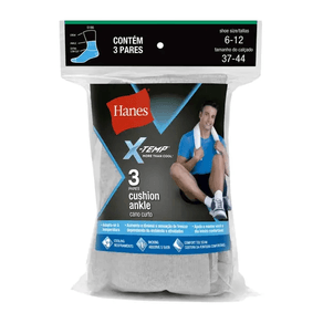 Kit 3 Pares Meias Hanes Cano Curto Algodão Esportiva 5186 Cinza 37/44 Cinza - 37/44