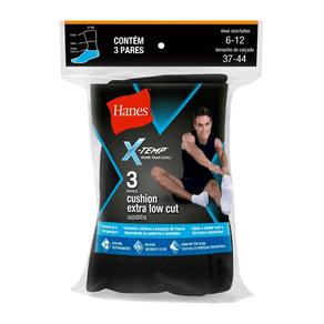Kit 3 Pares Meias Hanes Sapatilha Algodão Esportiva 5190 Preto 37/44 Preto - 37/44