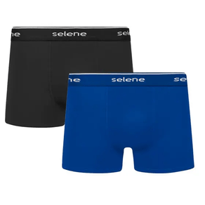 Cueca Boxer Selene Algodão Preto/Azul - Kit 2 unidades Preto/Azul - P