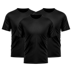 Kit 3 Camisetas Dry Fit Masculina Básica Preto Preto - P