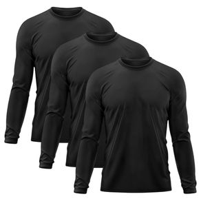 Kit 3 Camisetas Manga Longa Masculina Básica Proteção UV Preto Preto - P