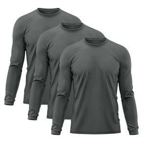Kit 3 Camisetas Manga Longa Masculina Básica Proteção UV Cinza Cinza - P
