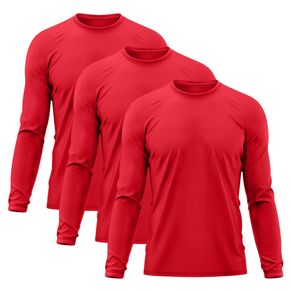 Kit 3 Camisetas Manga Longa Masculina Básica Proteção UV Vermelho Vermelho - P
