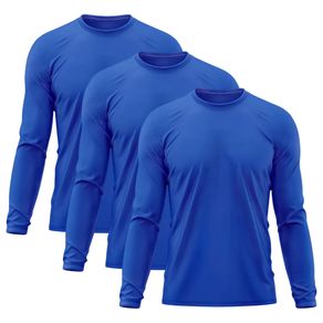 Kit 3 Camisetas Manga Longa Masculina Básica Proteção UV Azul Royal Azul Royal - P