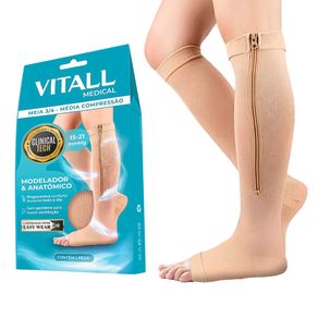 Meia 3/4 Sem Ponteira Vitall Medical Média Compressão 1871 Bege Bege - M
