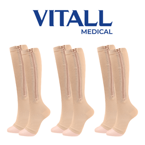 Kit 3 Pares de Meia 3/4 Sem Ponteira Vitall Medical Média Compressão 1871 Bege Bege - M