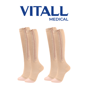 Kit 2 Pares de Meia 3/4 Sem Ponteira Vitall Medical Média Compressão 1871 Bege Bege - M