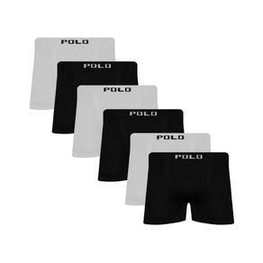 Kit 6 Cuecas Boxer Polo Star Microfibra Branco e Preto Branco e Preto - P