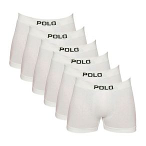 Kit 6 Cuecas Boxer Polo Star Algodão Branco Branco - P