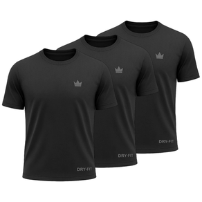 Kit 3 Camisetas Dry Fit Rei do Esporte Masculina Academia Treino Preto Preto - P