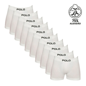 Kit 10 Cuecas Boxer Polo Star Algodão Branca Branco - P