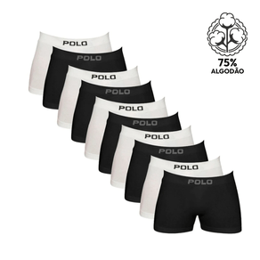 Kit 10 Cuecas Boxer Polo Star Algodão Branco e Preto Branco e Preto - P