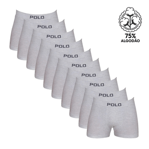 Kit 10 Cuecas Boxer Polo Star Algodão Cinza Cinza - P