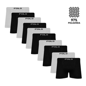 Kit 10 Cuecas Boxer Polo Star Microfibra Branco e Preto Branco e Preto - P