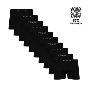 Kit 10 Cuecas Boxer Polo Star Microfibra Preta Preto - P