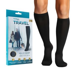 Meia 3/4 Vitall Média Compressão Com Ponteira Viagem Preto Preto - M