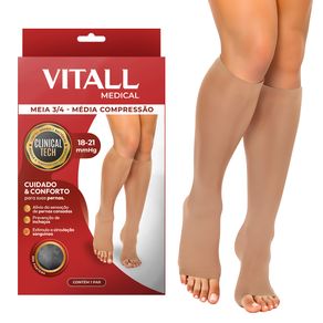 Meia 3/4 Vitall Medical 1871 Sem Ponteira Média Compressão Mel Mel - P